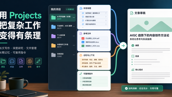 ChatGPT Projects项目工作区把对话、文件、记忆和复用指令整理成长文写作流程