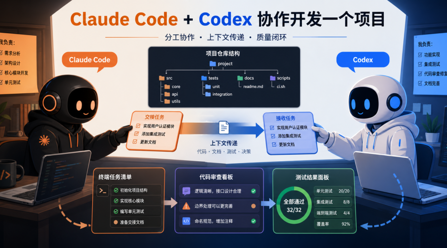 Claude Code 与 Codex 在同一个项目中协作完成需求分析、代码修改和测试验证