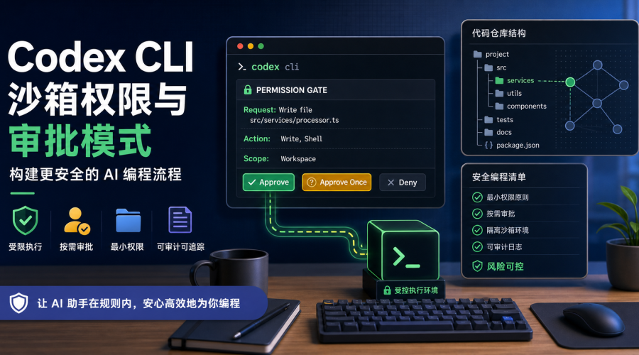 Codex CLI 沙箱权限和审批模式安全工作流示意图