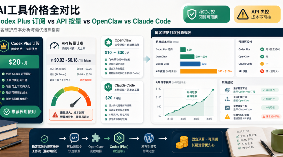 Codex Plus API OpenClaw Claude Code 成本对比仪表盘图