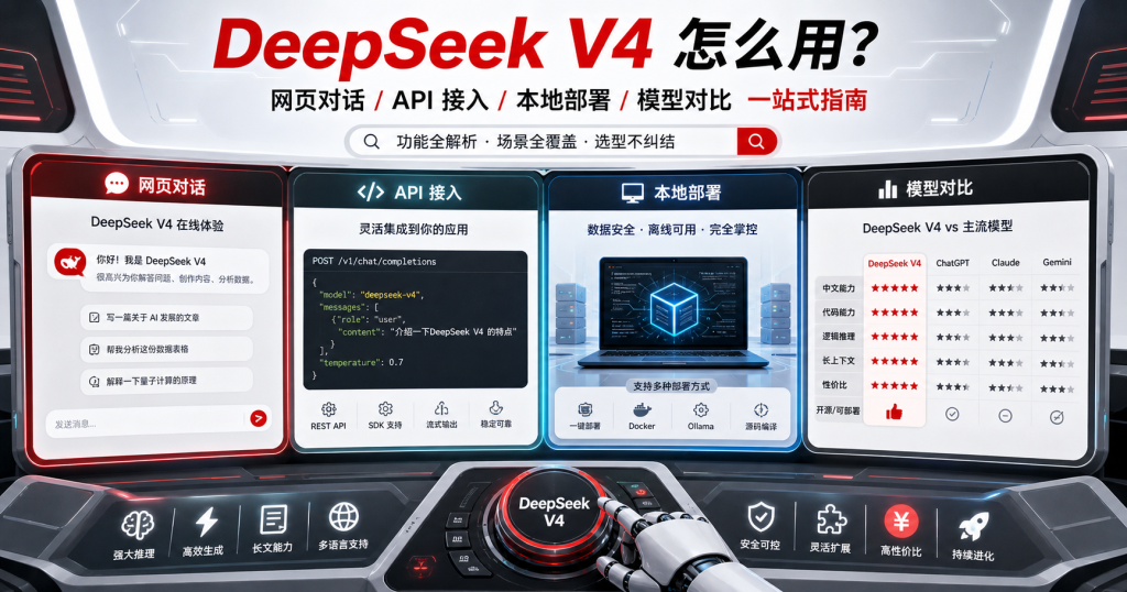 DeepSeek V4 怎么用？网页、API、本地部署和 ChatGPT/Claude 对比 – 老达AI博客