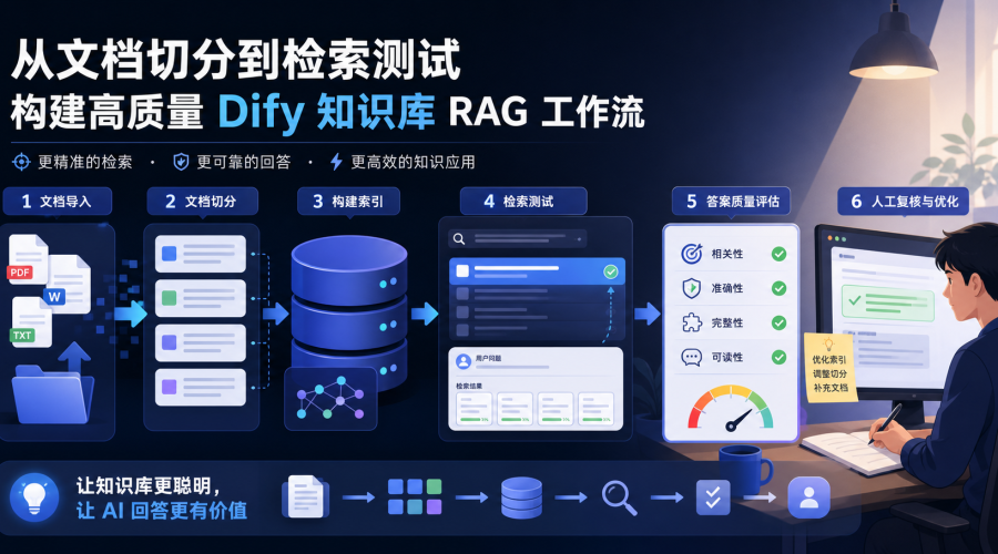Dify 知识库 RAG 文档切分和召回测试工作流示意图