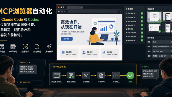 MCP浏览器自动化工作流，展示网页检查、表单填写、截图验收和内容发布前核对