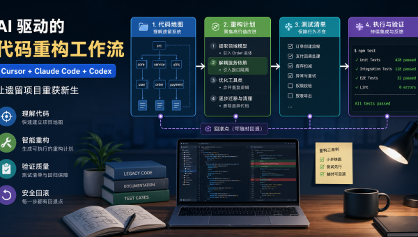 AI编程代码重构工作流，展示项目地图、重构计划、测试清单和回滚点