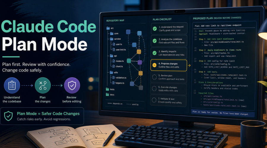 Claude Code Plan Mode规划代码修改方案的AI编程流程示意图