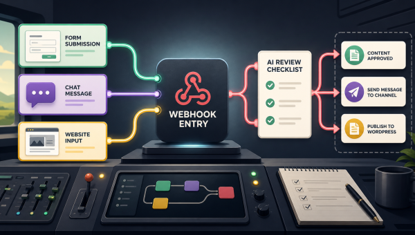 n8n Webhook 自动化入口连接表单、消息、网站事件和人工审核流程