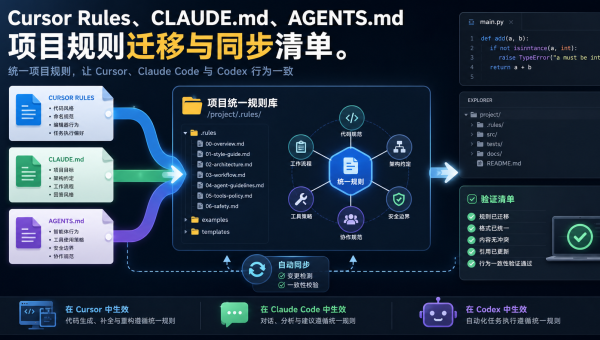 Cursor Rules、CLAUDE.md、AGENTS.md 项目规则迁移到统一规则库的流程图
