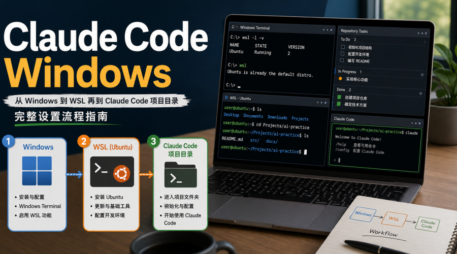 Claude Code Windows 和 WSL 项目目录配置流程图