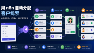 n8n客户线索自动分配主题图，展示表单线索、AI智能分流、客户档案、人工确认和通知节点