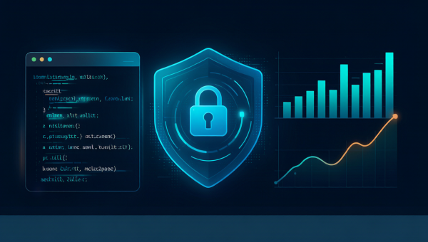 DeepSeek V4 Pro 正式版深夜上线，代码终端与安全盾牌融合的编程智能体主题插画