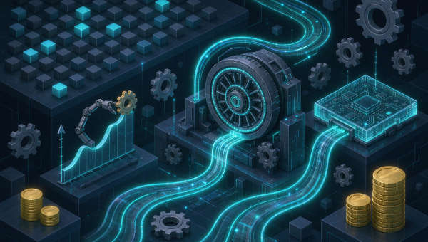 阶跃星辰 Step 5 Preview 模型示意：稀疏 MoE 架构中少量激活节点发亮，旁边是长任务自主优化的性能爬升曲线