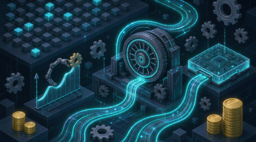 阶跃星辰 Step 5 Preview 模型示意：稀疏 MoE 架构中少量激活节点发亮，旁边是长任务自主优化的性能爬升曲线